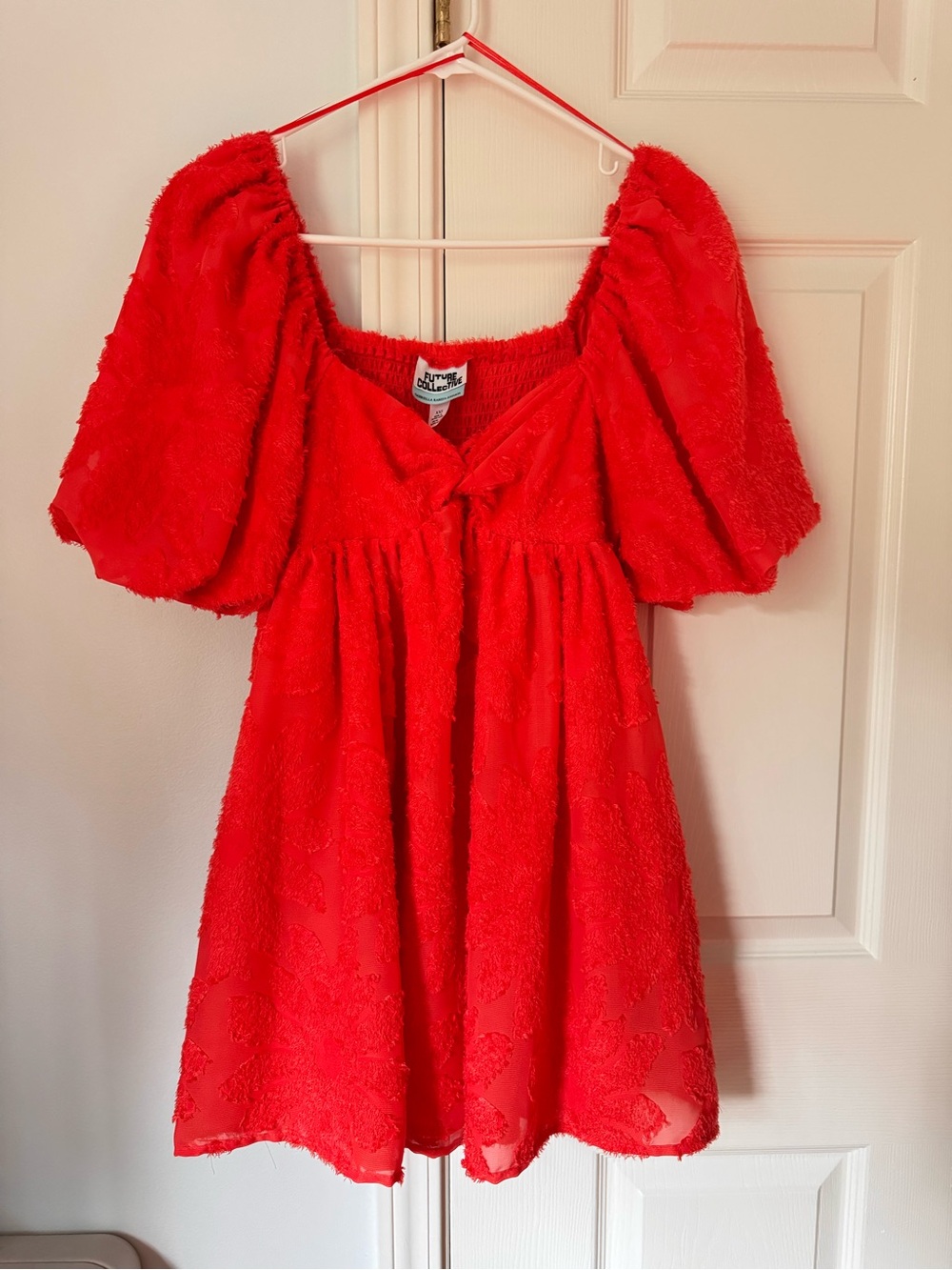 Future Collective Orange Puff-Sleeve Party Dress XXS